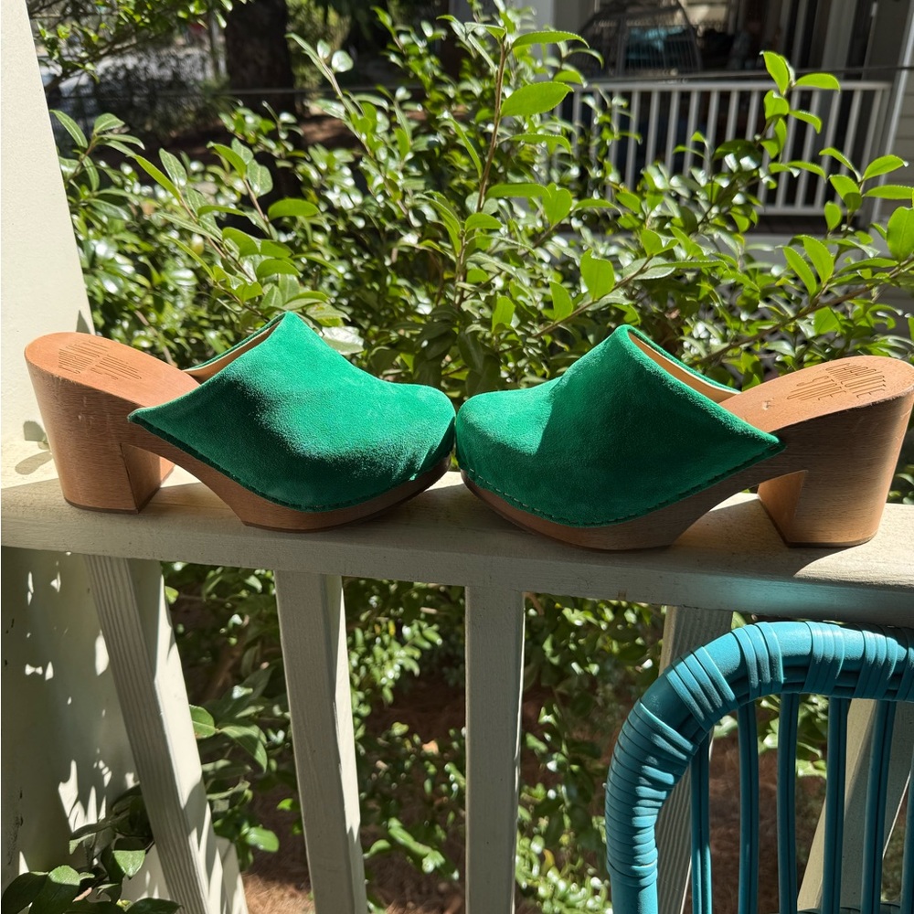 Green Suede Charlotte Stone Marlo Clogs size 8 or 8.5 (Euro 39)